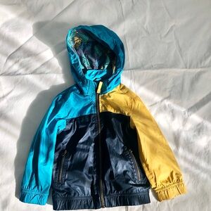 OshKosh B'gosh Blue and Yellow Hooded Jacket | Lined Windbreaker | Toddler 2T